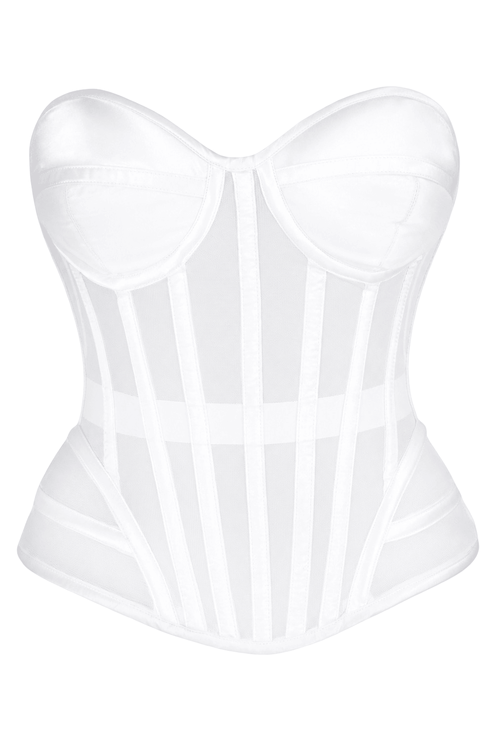White Mesh Overbust Corset with Steel Boning and Lacing