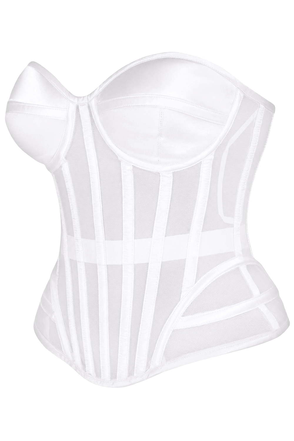 White Mesh Overbust Corset with Steel Boning and Lacing
