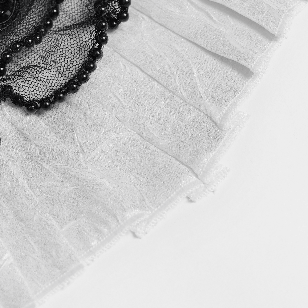 White Victorian Gothic Shirt with Black Lace Jabot Trim