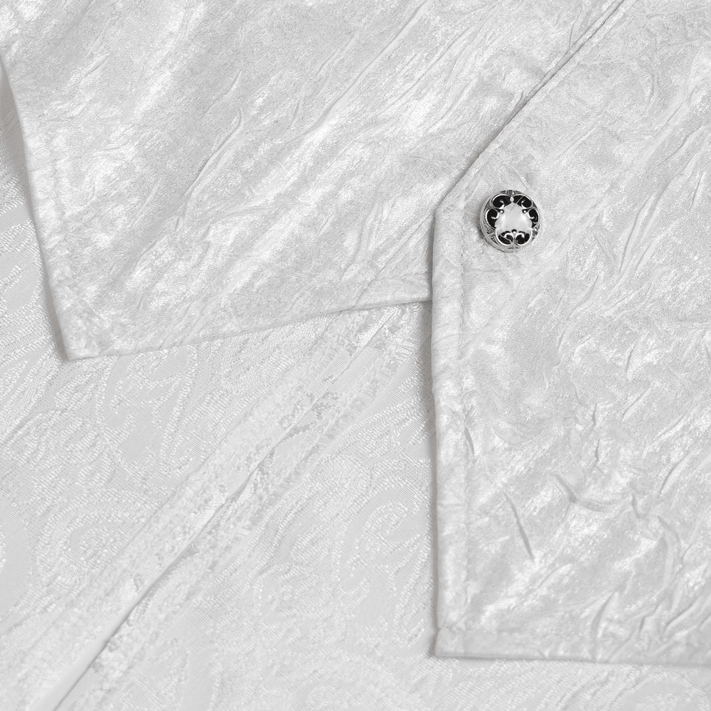 White Victorian Gothic Shirt with Black Lace Jabot Trim