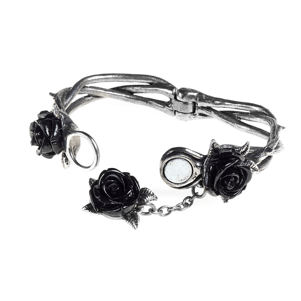 Wild Black Rose Bracelet with Thorny Vine Design
