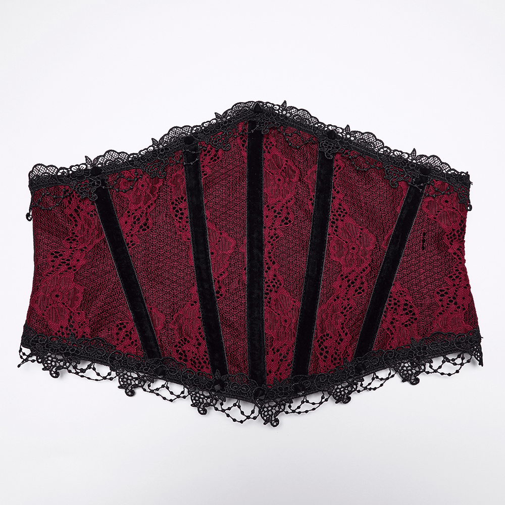 Wine Red Black Lace Up Gothic Waist Cincher Corset