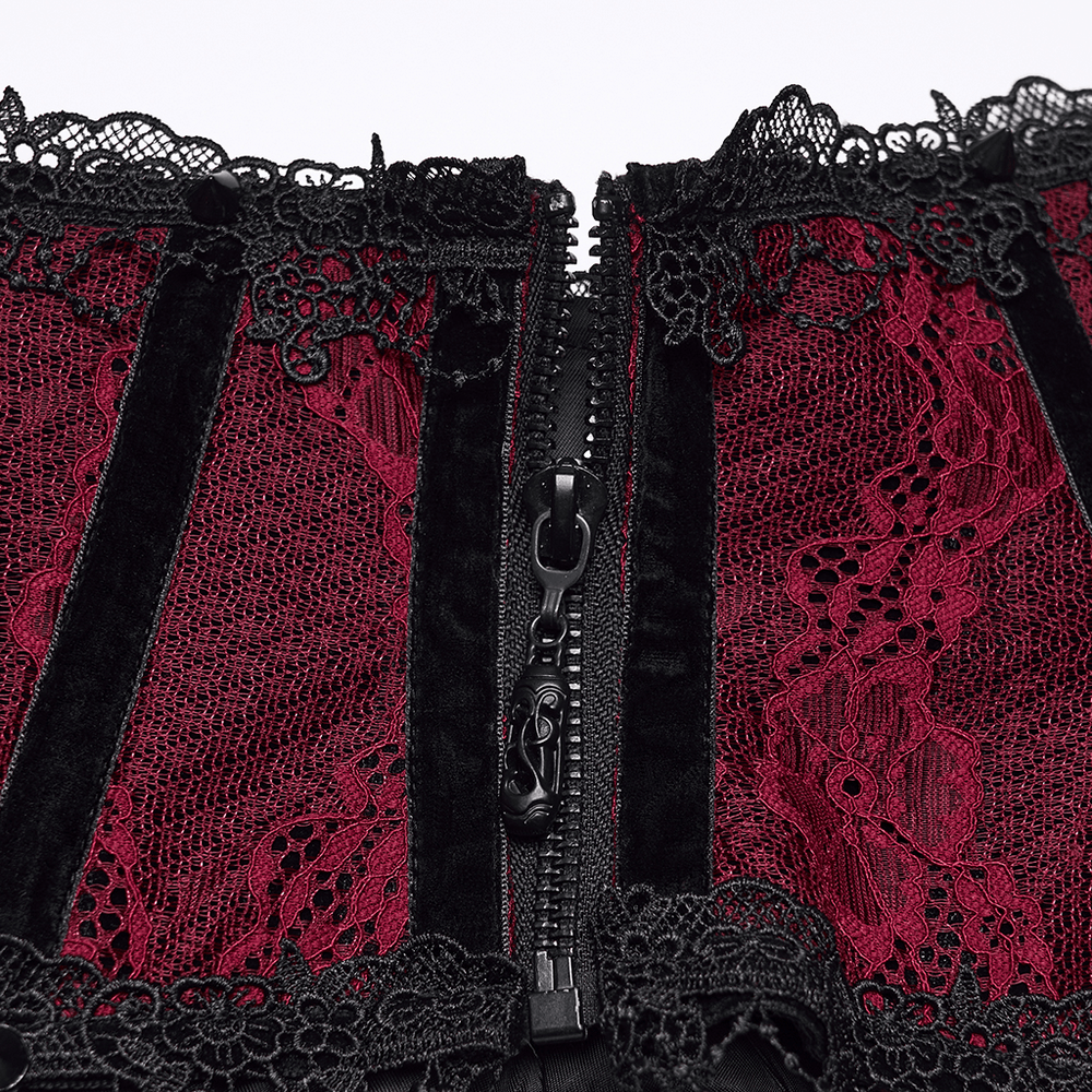 Wine Red Black Lace Up Gothic Waist Cincher Corset