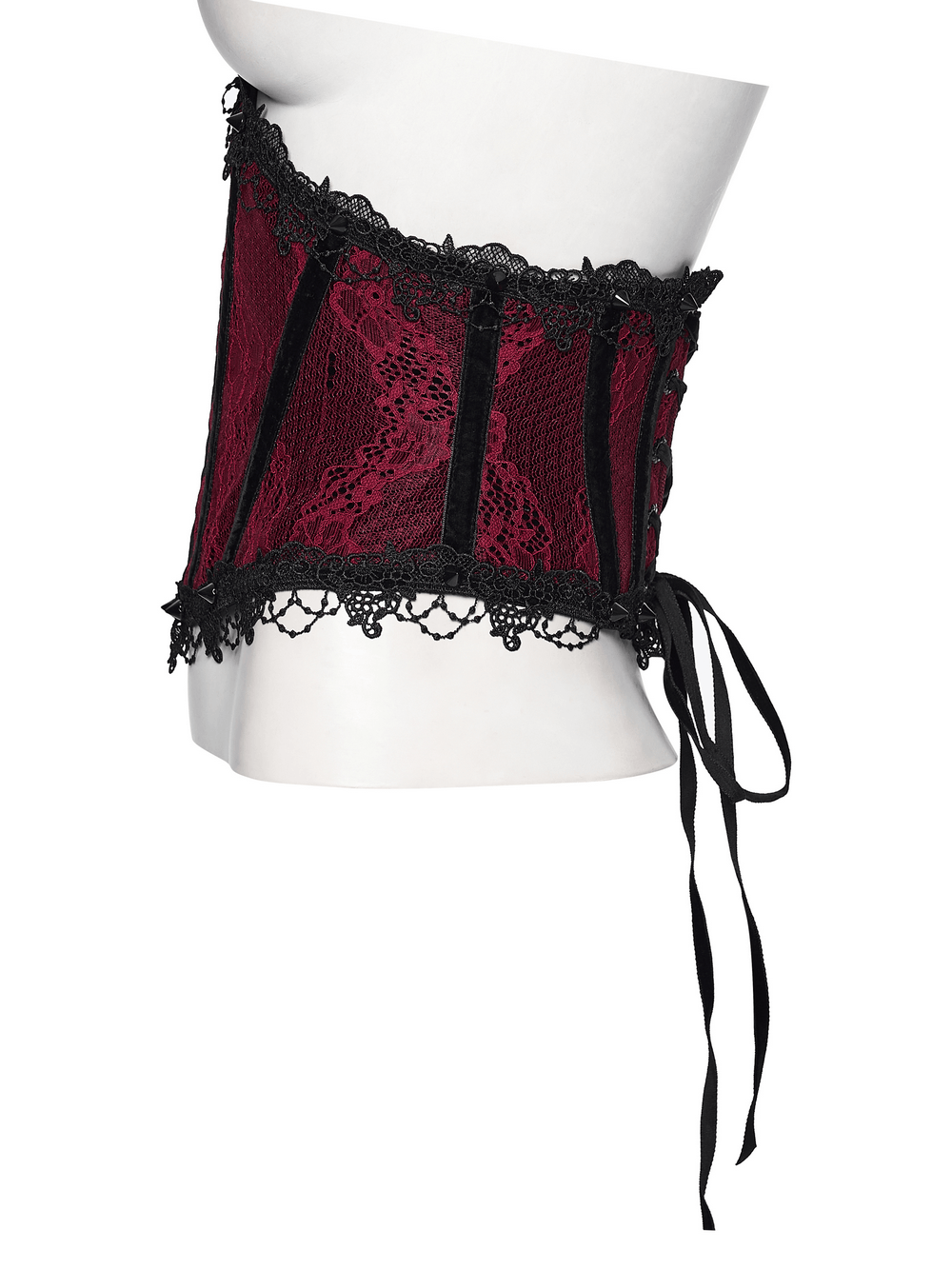 Wine Red Black Lace Up Gothic Waist Cincher Corset