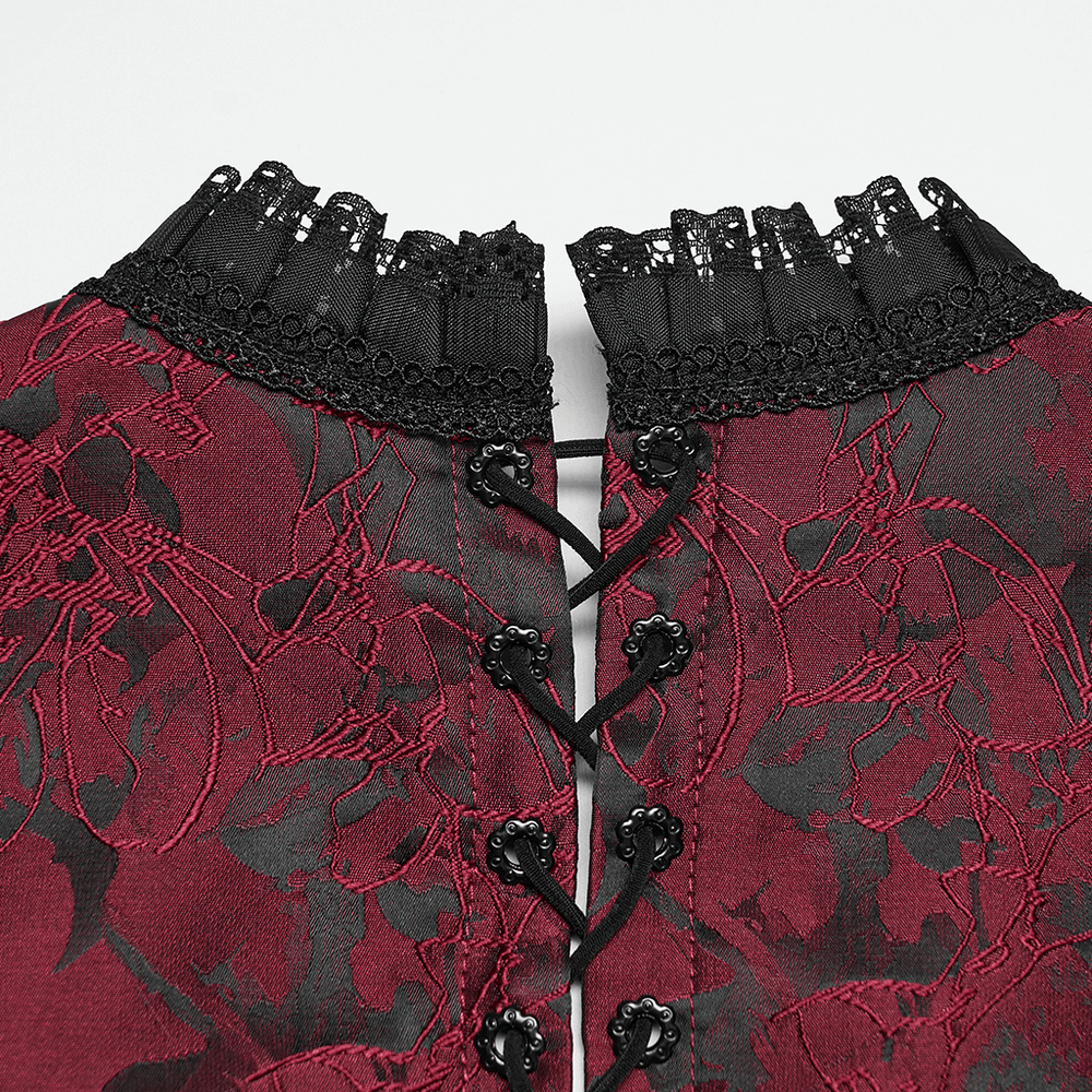 Wine Red Gothic Lace Trim Corset Vest with Drawstrings
