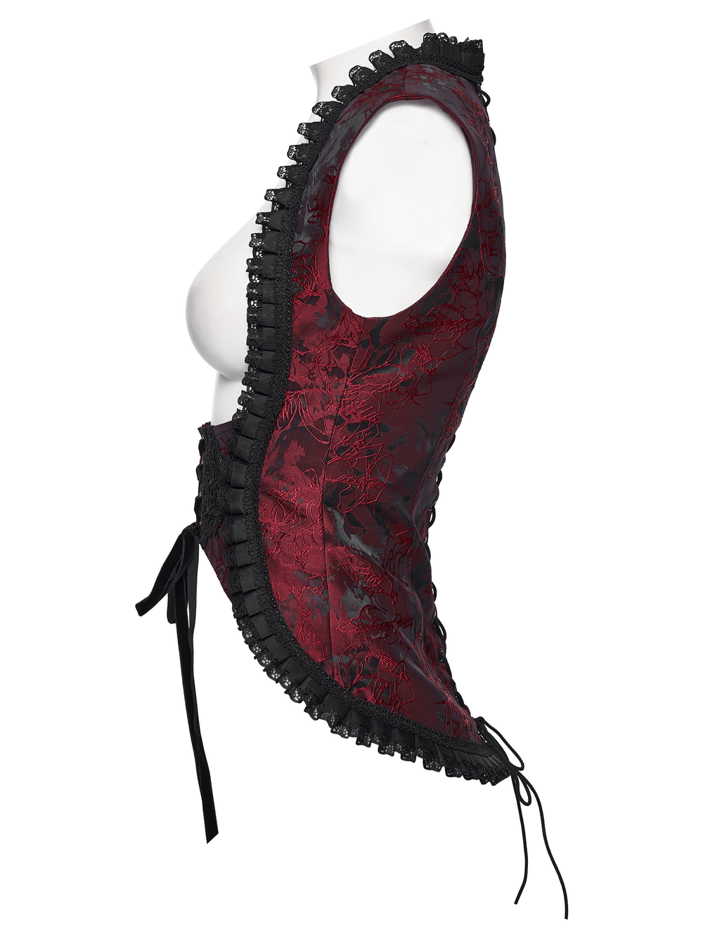 Wine Red Gothic Lace Trim Corset Vest with Drawstrings