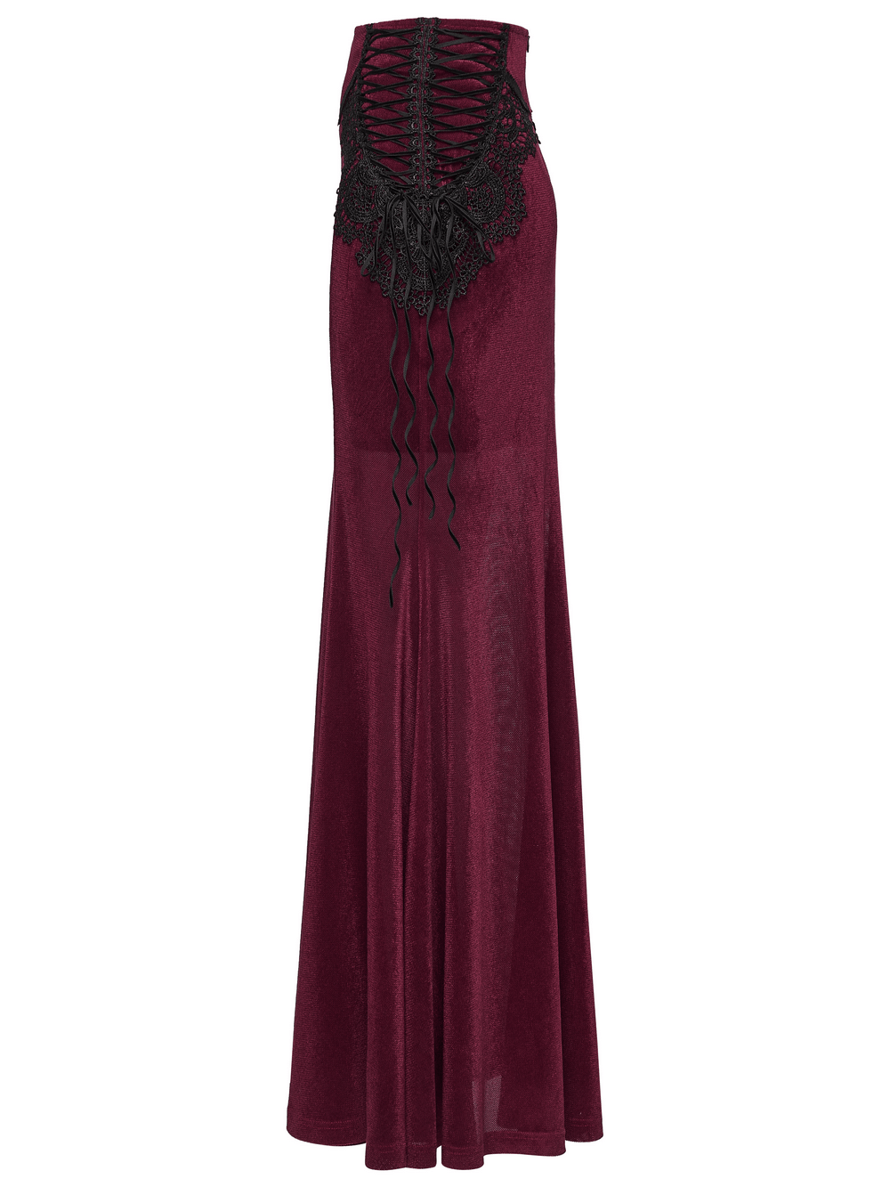 Wine Red Gothic Velvet Fishtail Skirt with Lace Details