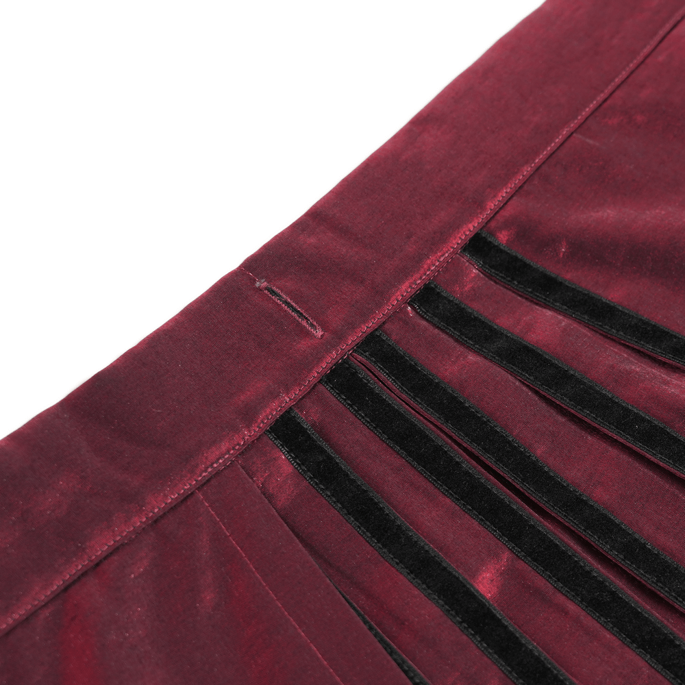 Wine Red Maxi Skirt with Black Lace Hem and Embroidery