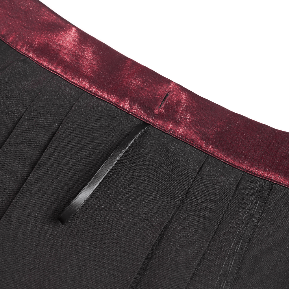 Wine Red Maxi Skirt with Black Lace Hem and Embroidery