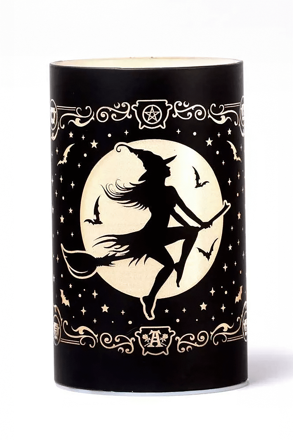 Witch and Moon Etched Glass Gothic LED Lantern