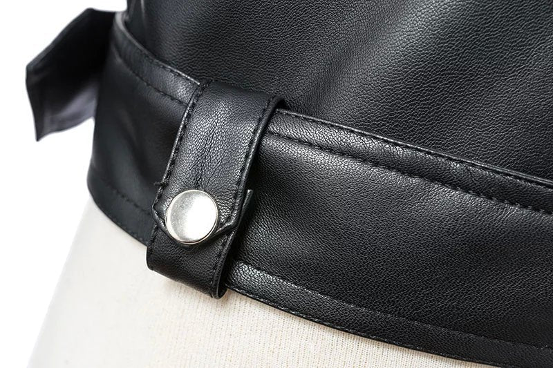 US SALE of Women Faux Leather Jacket With Belt / Biker Jackets in Classic Rock Style