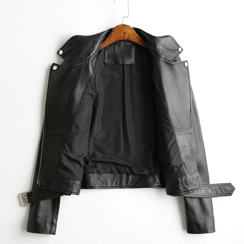 US SALE of Women Faux Leather Jacket With Belt / Biker Jackets in Classic Rock Style