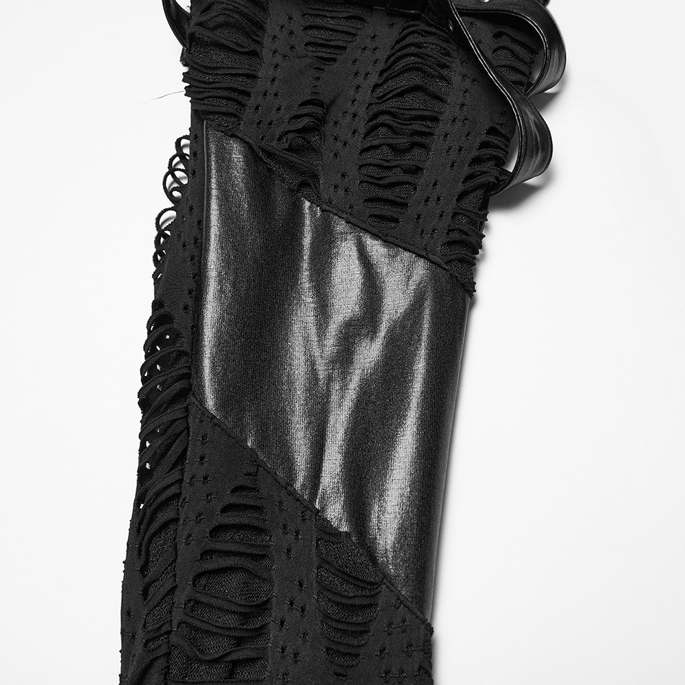 Women's Black Buckled Leggings with Textured Design