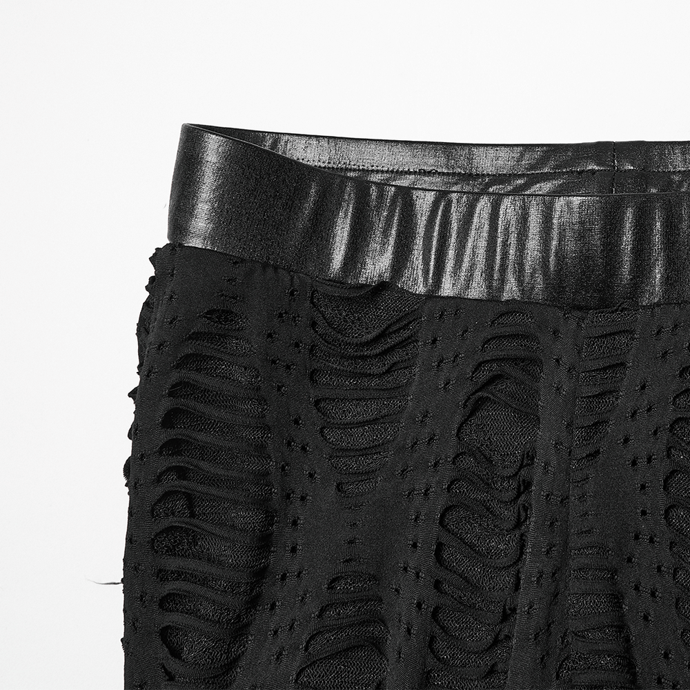 Women's Black Buckled Leggings with Textured Design
