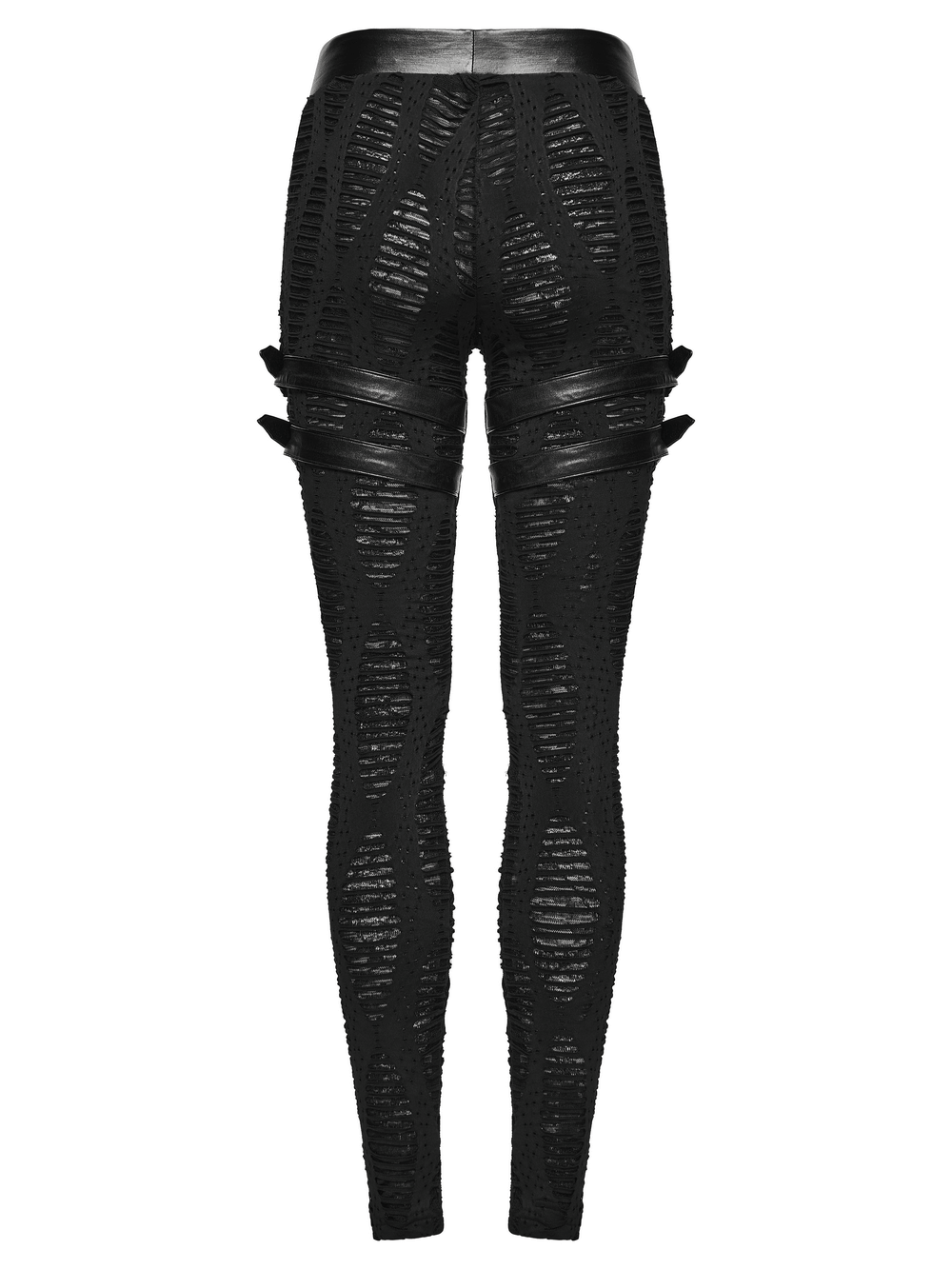 Women's Black Buckled Leggings with Textured Design