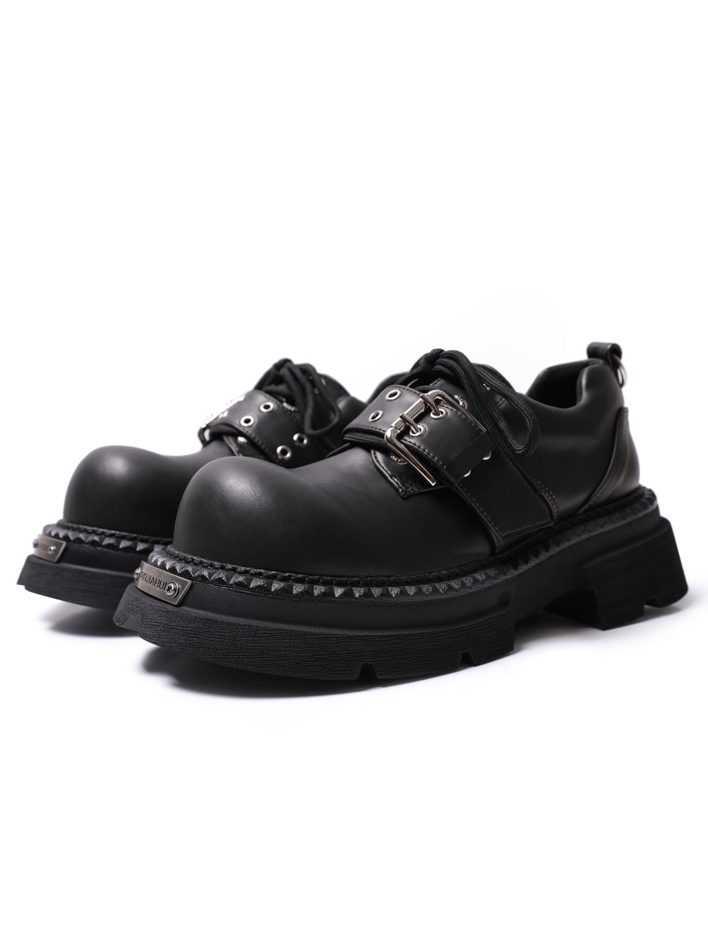 Women's Black Gothic Buckle Platform Derby Shoes