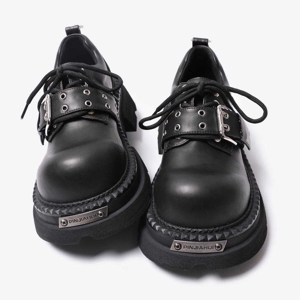 Women's Black Gothic Buckle Platform Derby Shoes