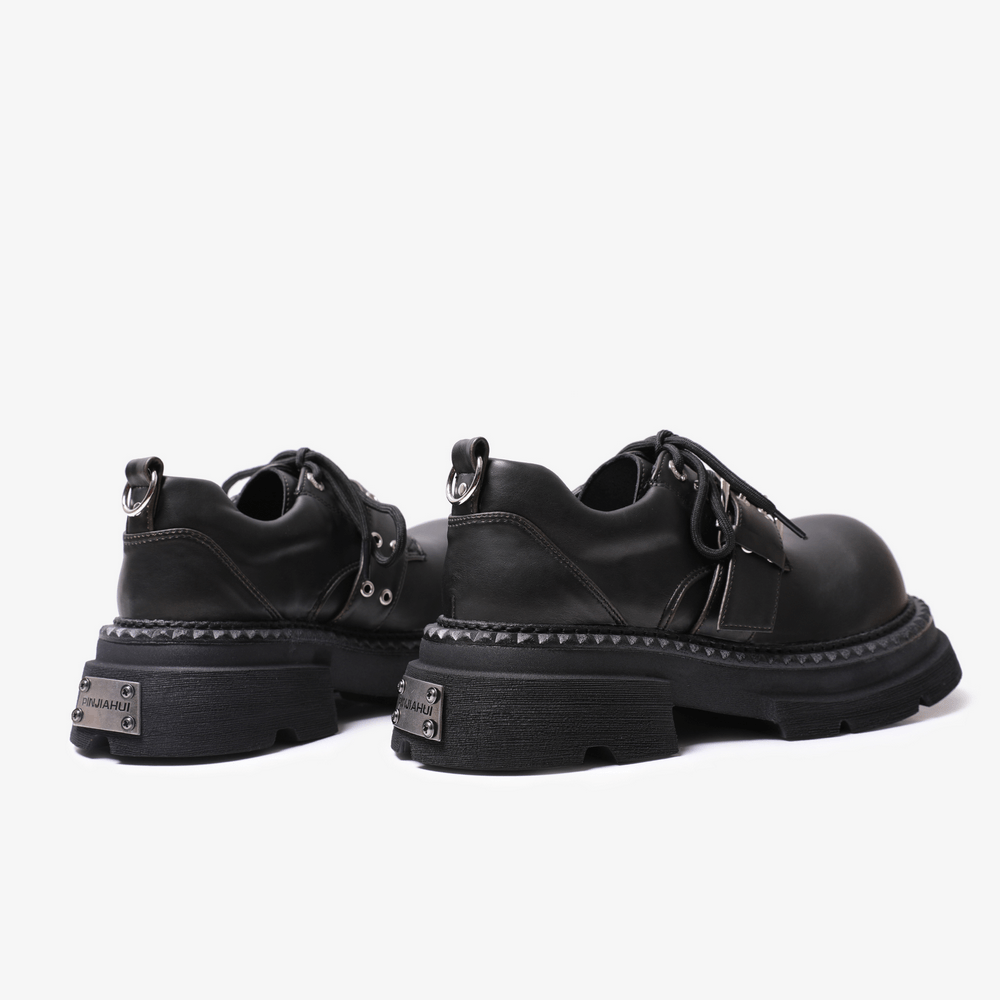 Women's Black Gothic Buckle Platform Derby Shoes