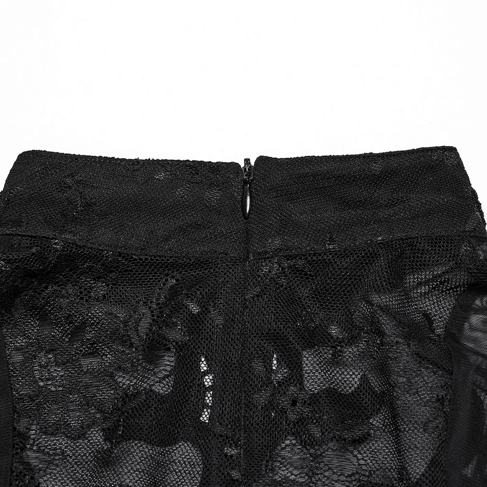 Women's Black Lace Ruffle Top with Embroidered Applique