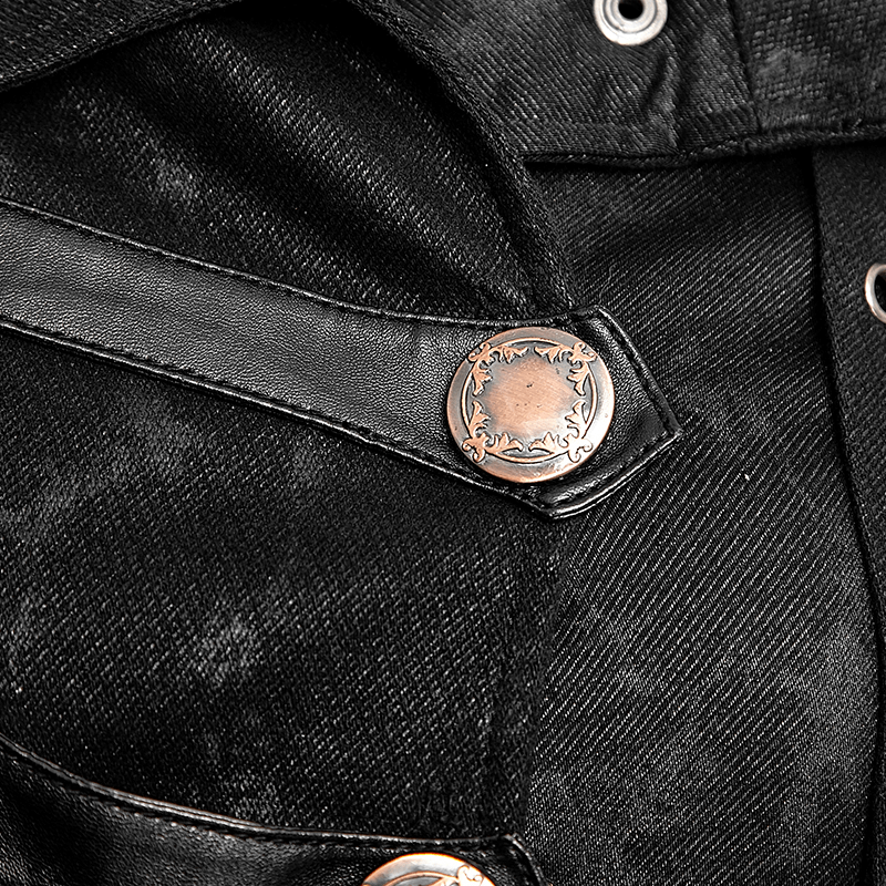 US SALE of Women's Black Leather-Look Long Coat with Stand Collar