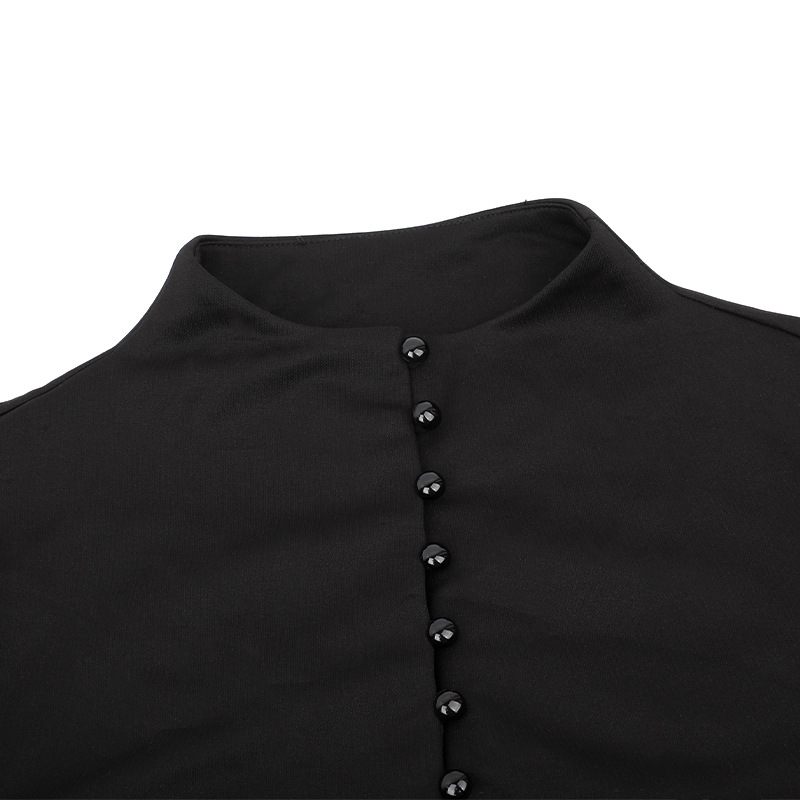Women's Black Pleated Dress in Gothic Style / Lolita Style Long Sleeve Buttons Dress