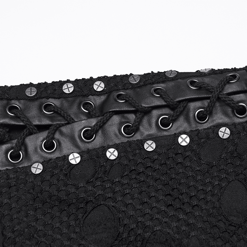 Women's Black Punk Mesh Lace-Up Distressed Hot Shorts