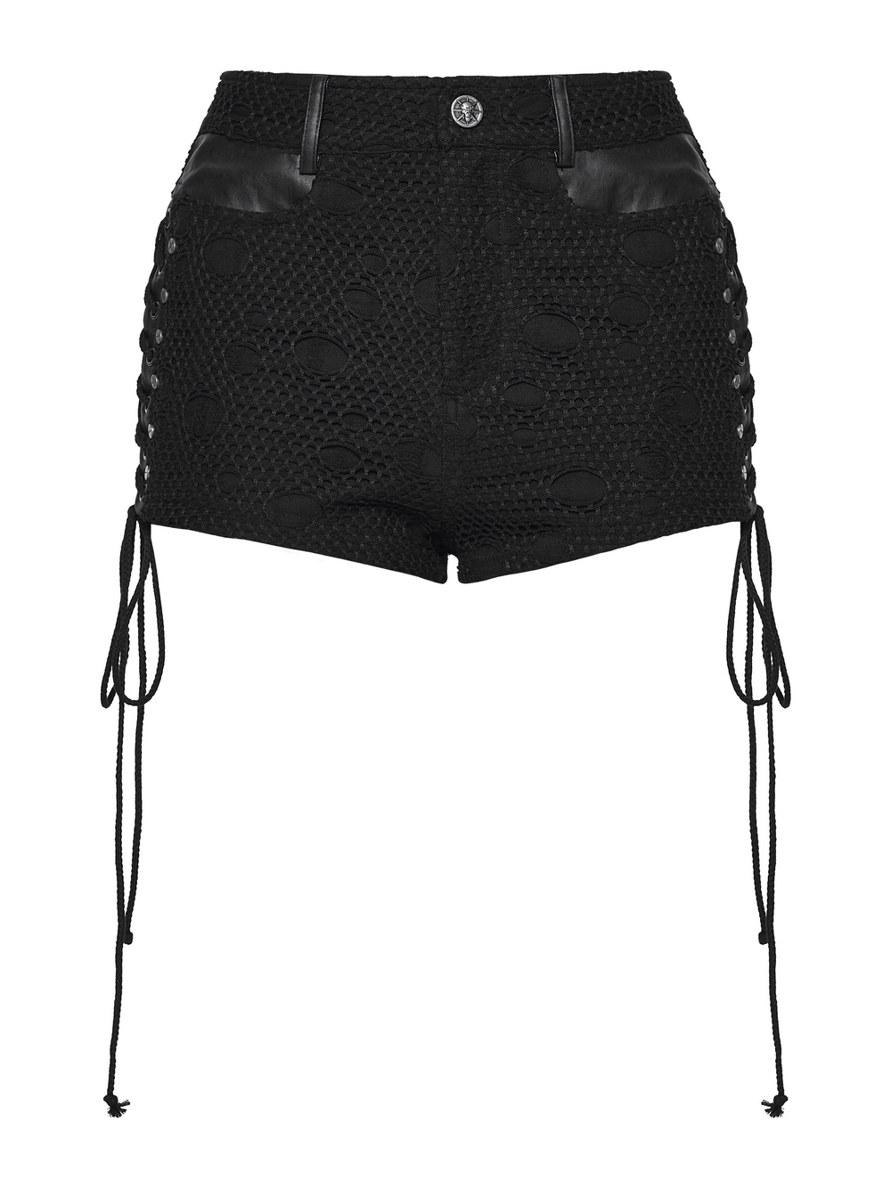 Women's Black Punk Mesh Lace-Up Distressed Hot Shorts
