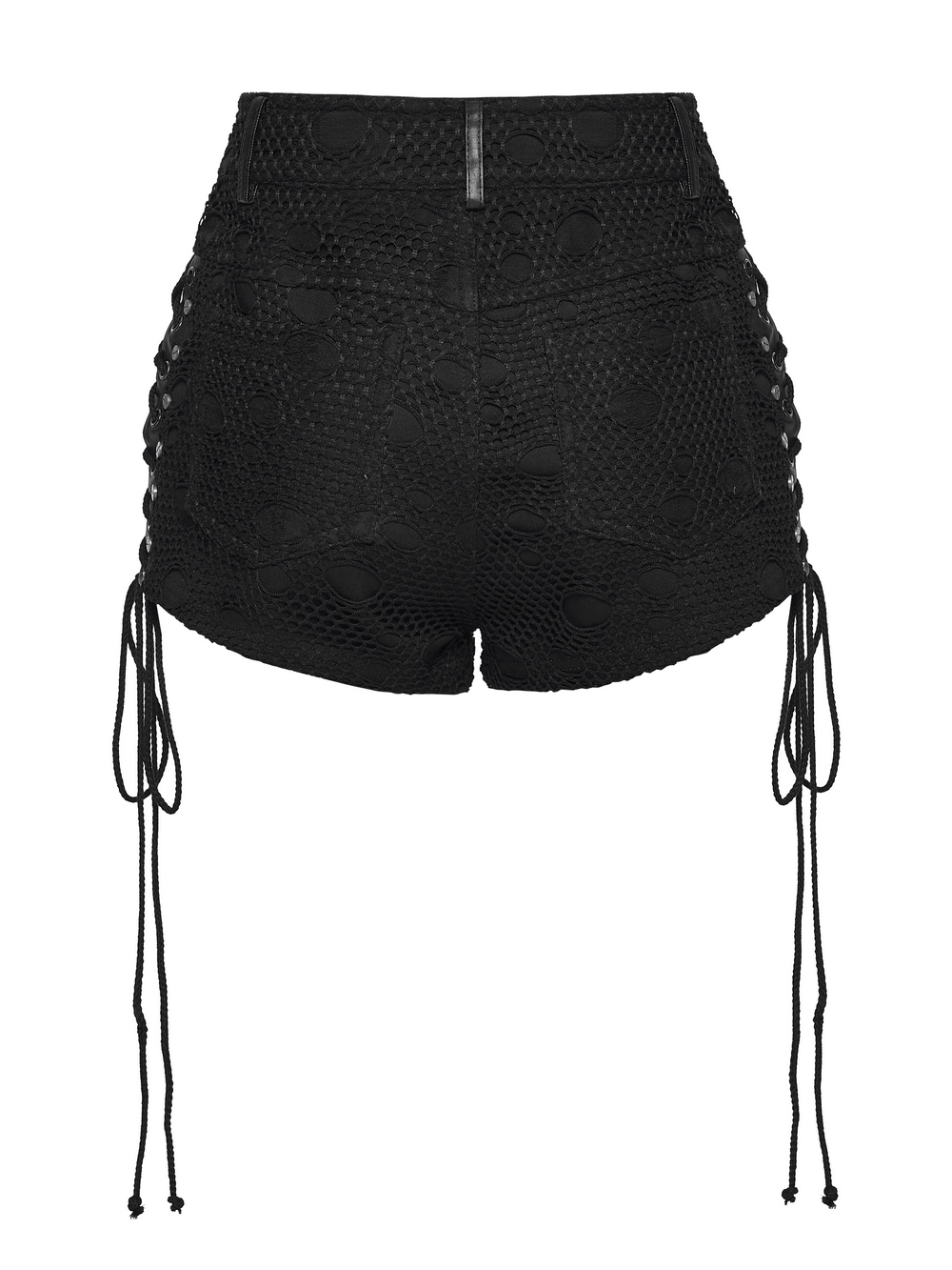 Women's Black Punk Mesh Lace-Up Distressed Hot Shorts