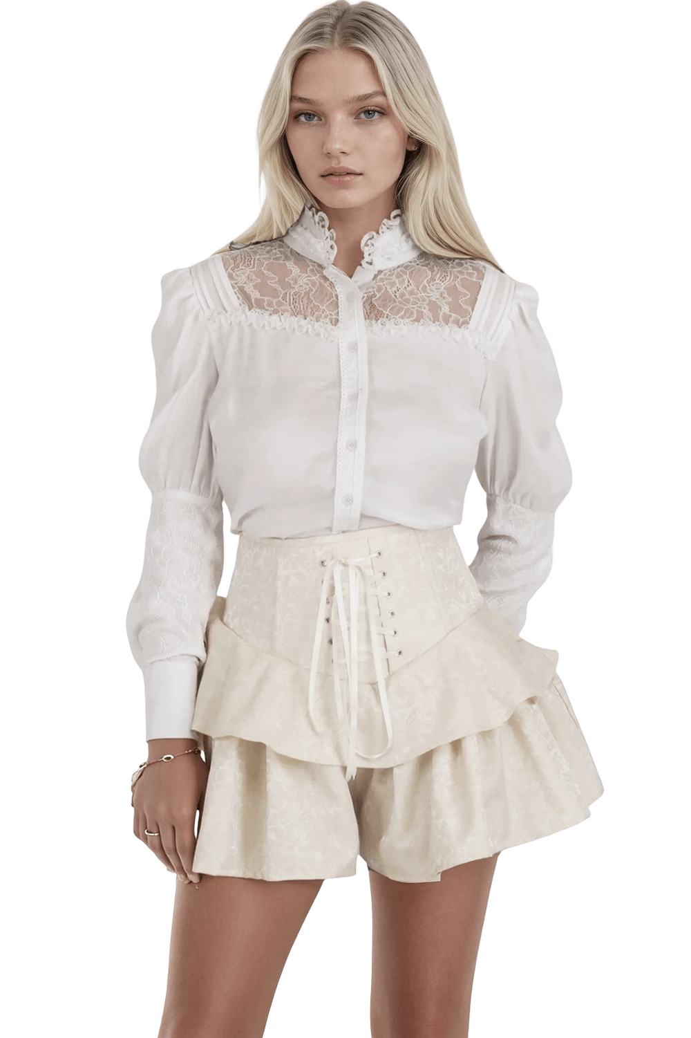 Women's Brocade Corset Mini Skirt with Ruffled Layers