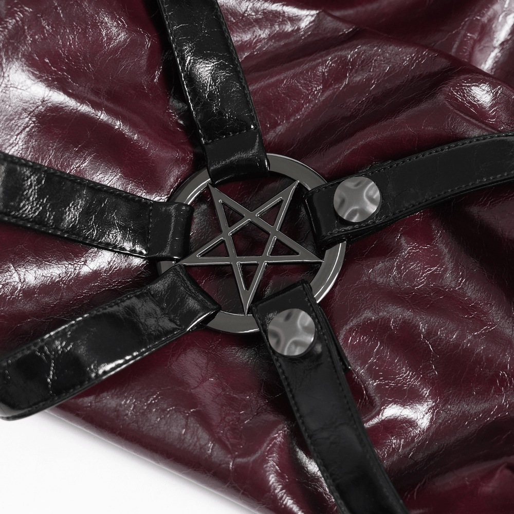 Women's Burgundy Faux Leather Harness Long Coat