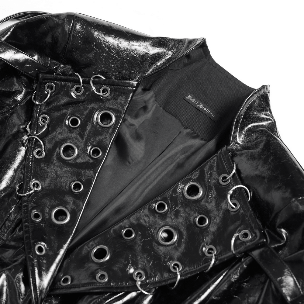 Women's Cyberpunk Patent Look Trench with Buckles