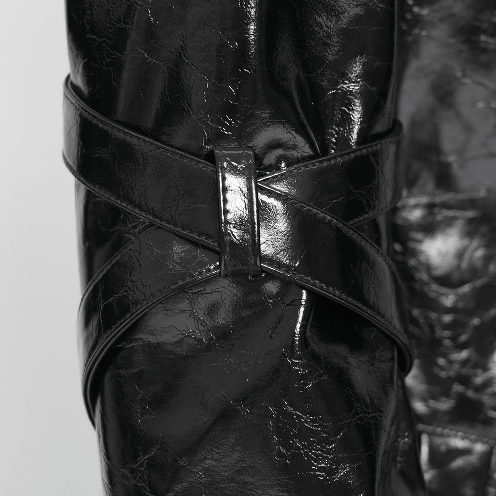 Women's Cyberpunk Patent Look Trench with Buckles