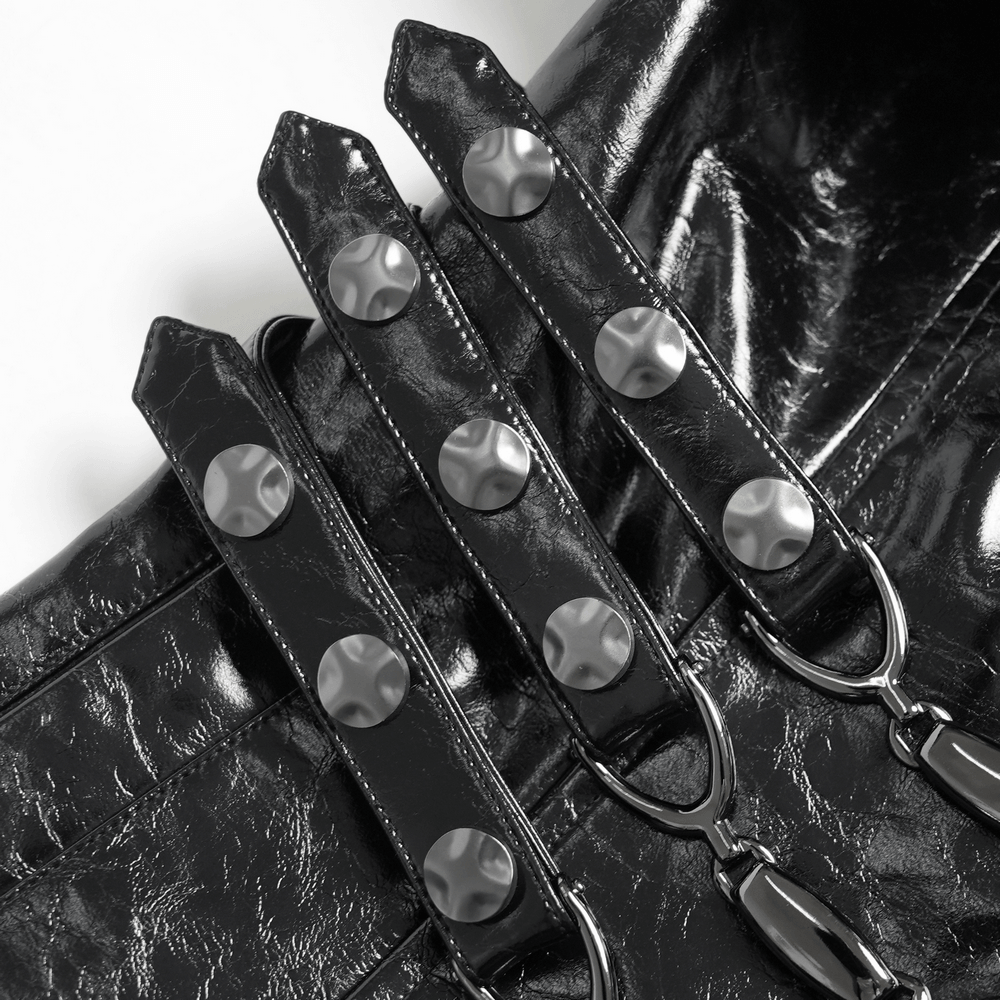 Women's Cyberpunk Patent Look Trench with Buckles