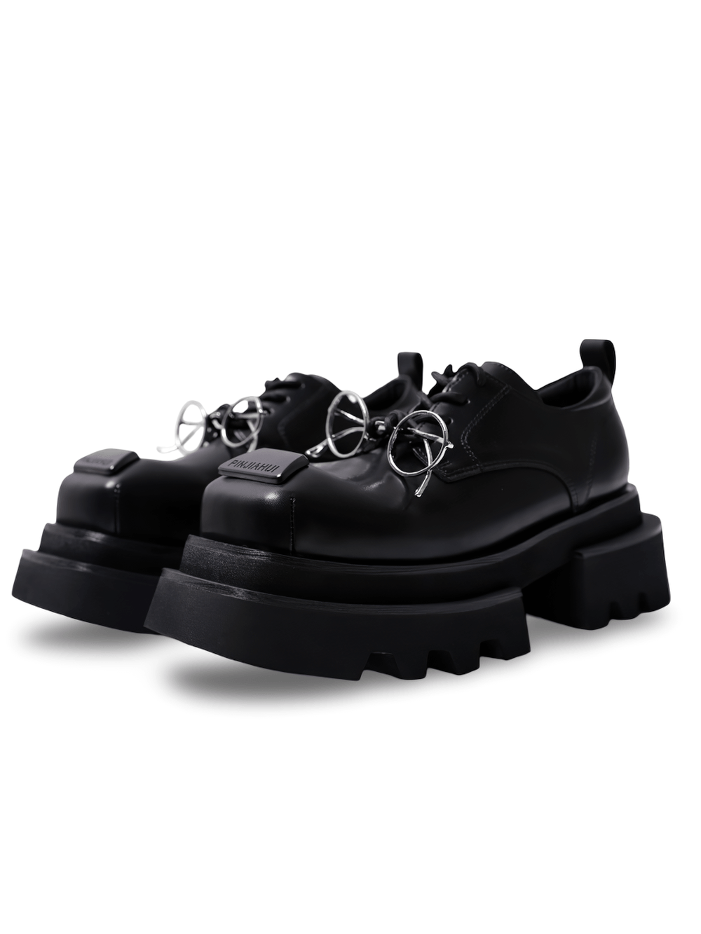 Women's Dark Derby Shoes with Novelty Silver Eyewear Charm