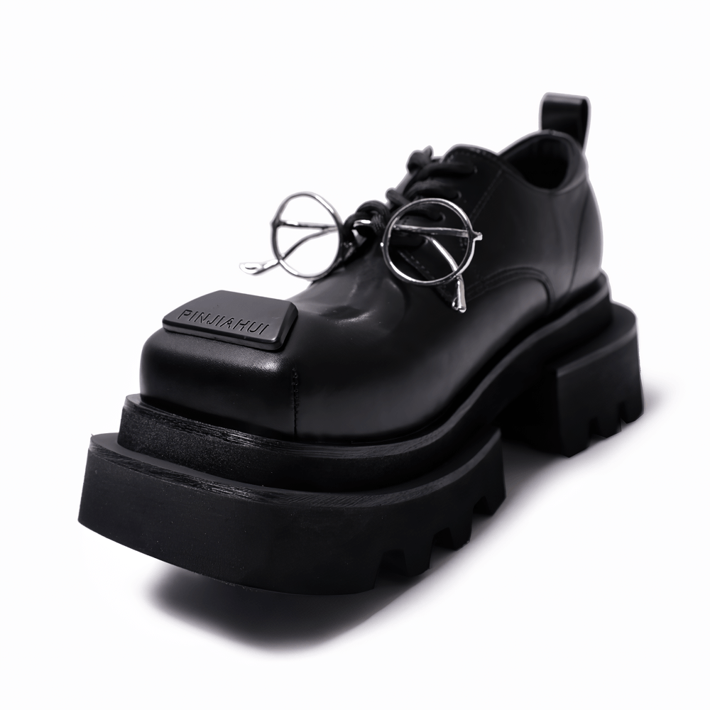 Women's Dark Derby Shoes with Novelty Silver Eyewear Charm