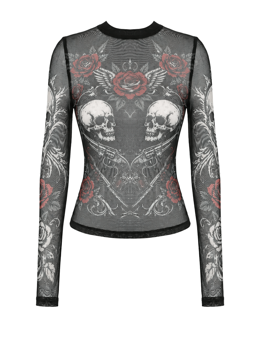 Women's Dark Romantic Wing Print Tattoo Mesh Top