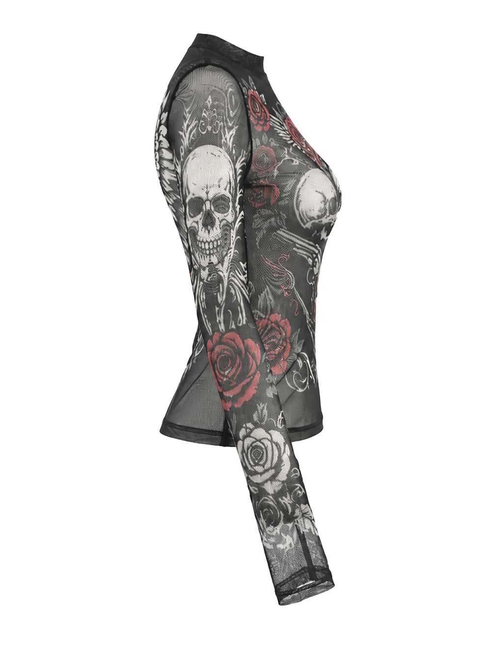 Women's Dark Romantic Wing Print Tattoo Mesh Top