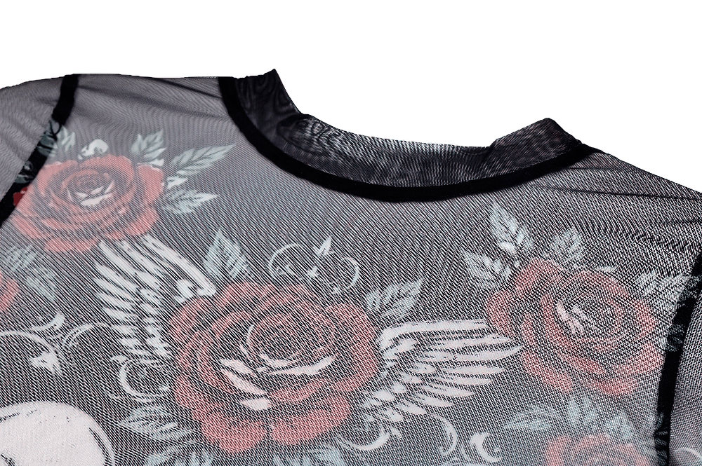 Women's Dark Romantic Wing Print Tattoo Mesh Top