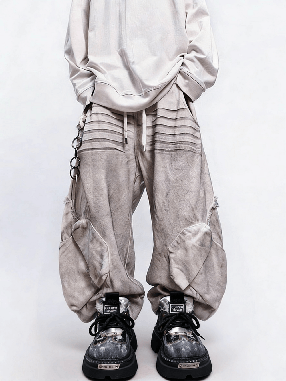 Women's Distressed Denim Platform Shoes with Silver Tongues