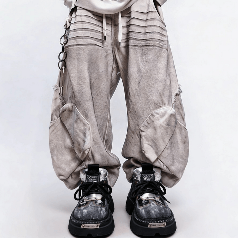 Women's Distressed Denim Platform Shoes with Silver Tongues