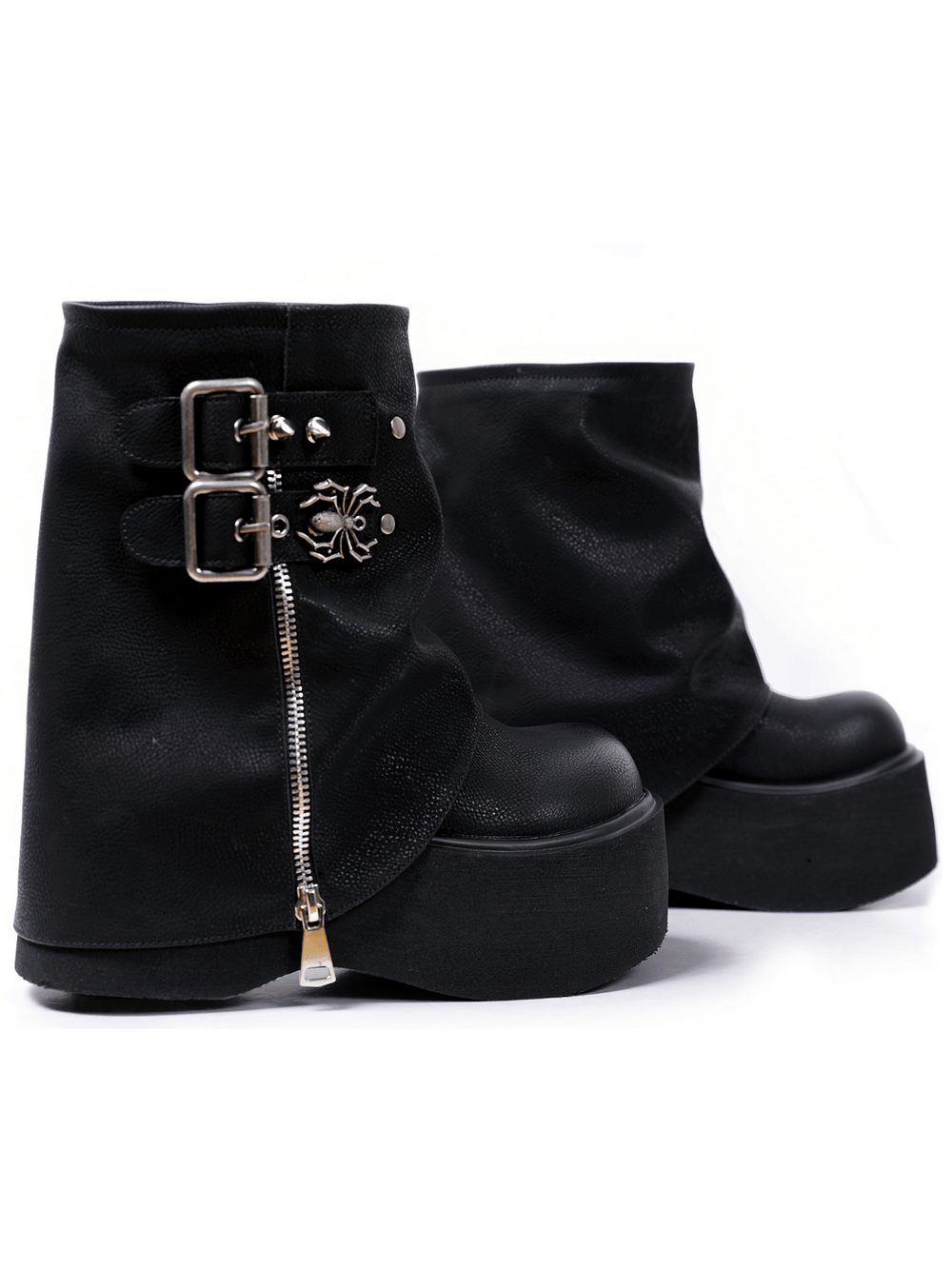 Women's Goth Platform Boots with Buckles and Skull Charms