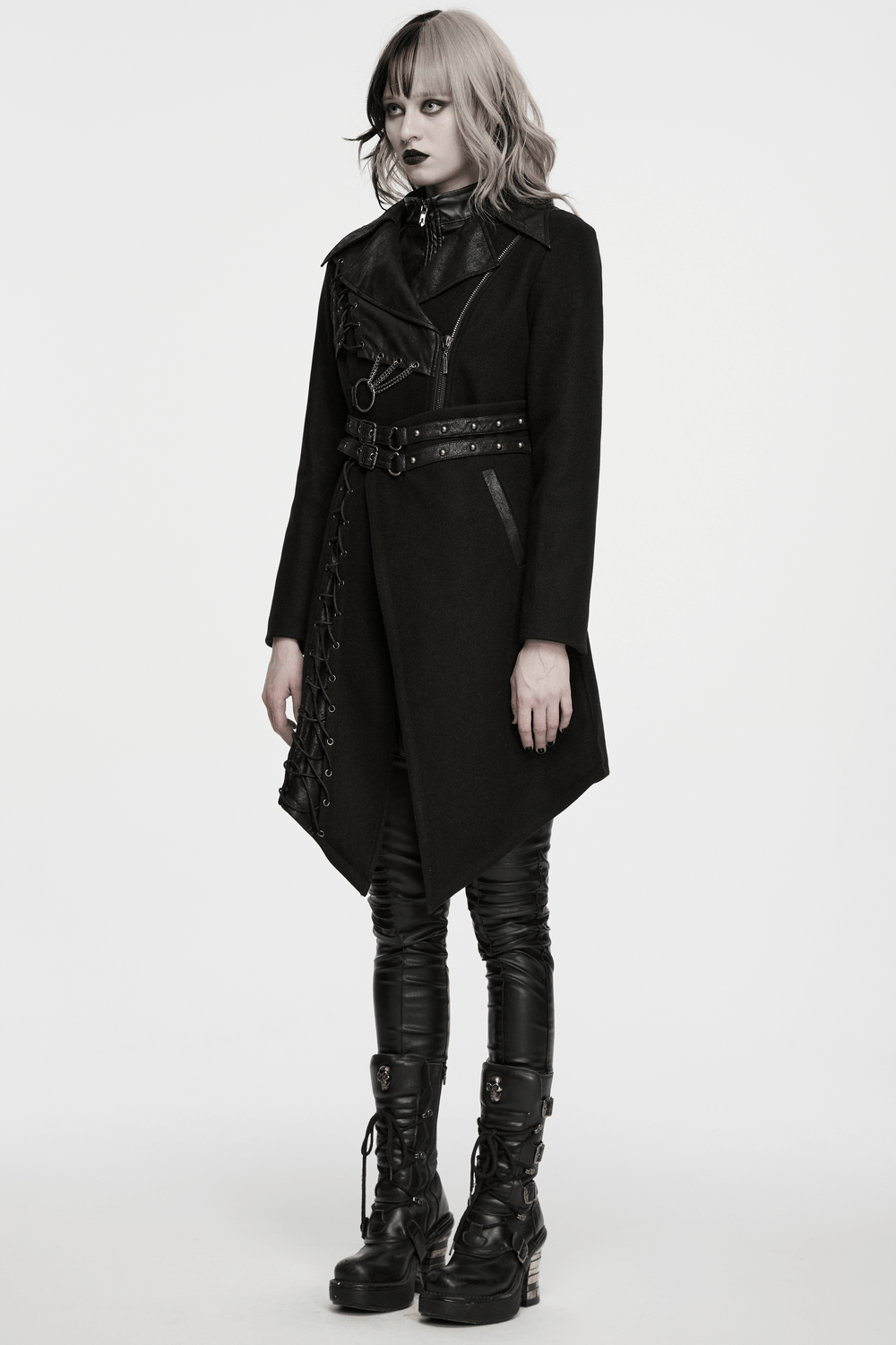 Women's Gothic Asymmetrical Coat with Buckle Details