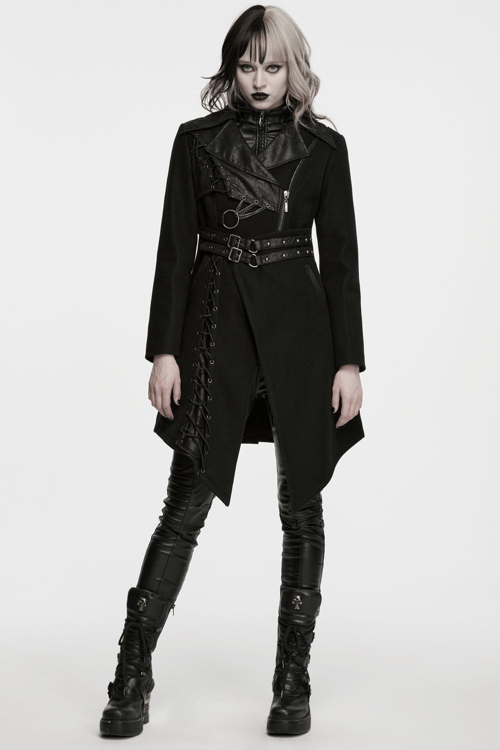 Women's Gothic Asymmetrical Coat with Buckle Details