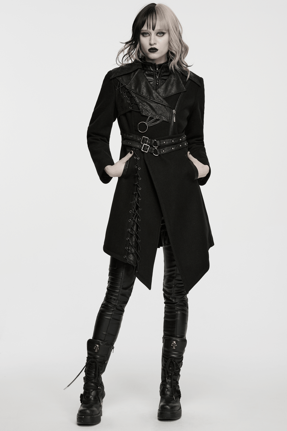 Women's Gothic Asymmetrical Coat with Buckle Details