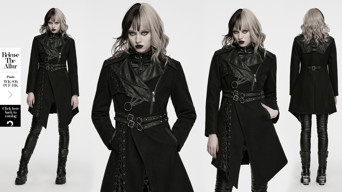 Women's Gothic Asymmetrical Coat with Buckle Details
