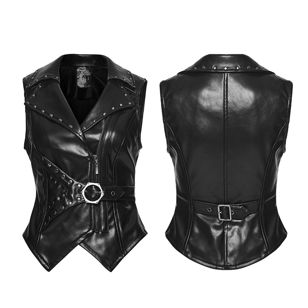 Women's Gothic Biker Vest with Studs and Buckle Detail