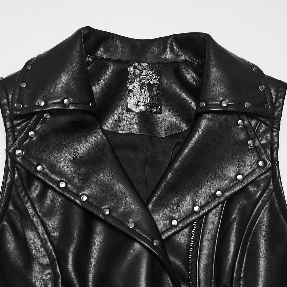 Women's Gothic Biker Vest with Studs and Buckle Detail