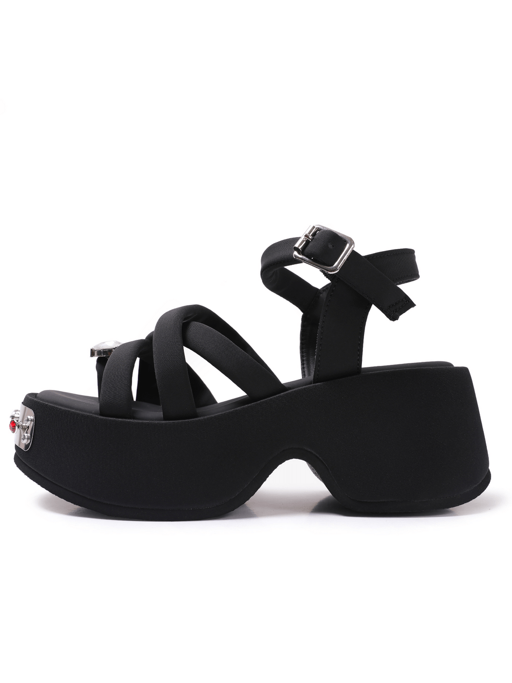 Women's Gothic Black Platform Sandals with Gem Accents