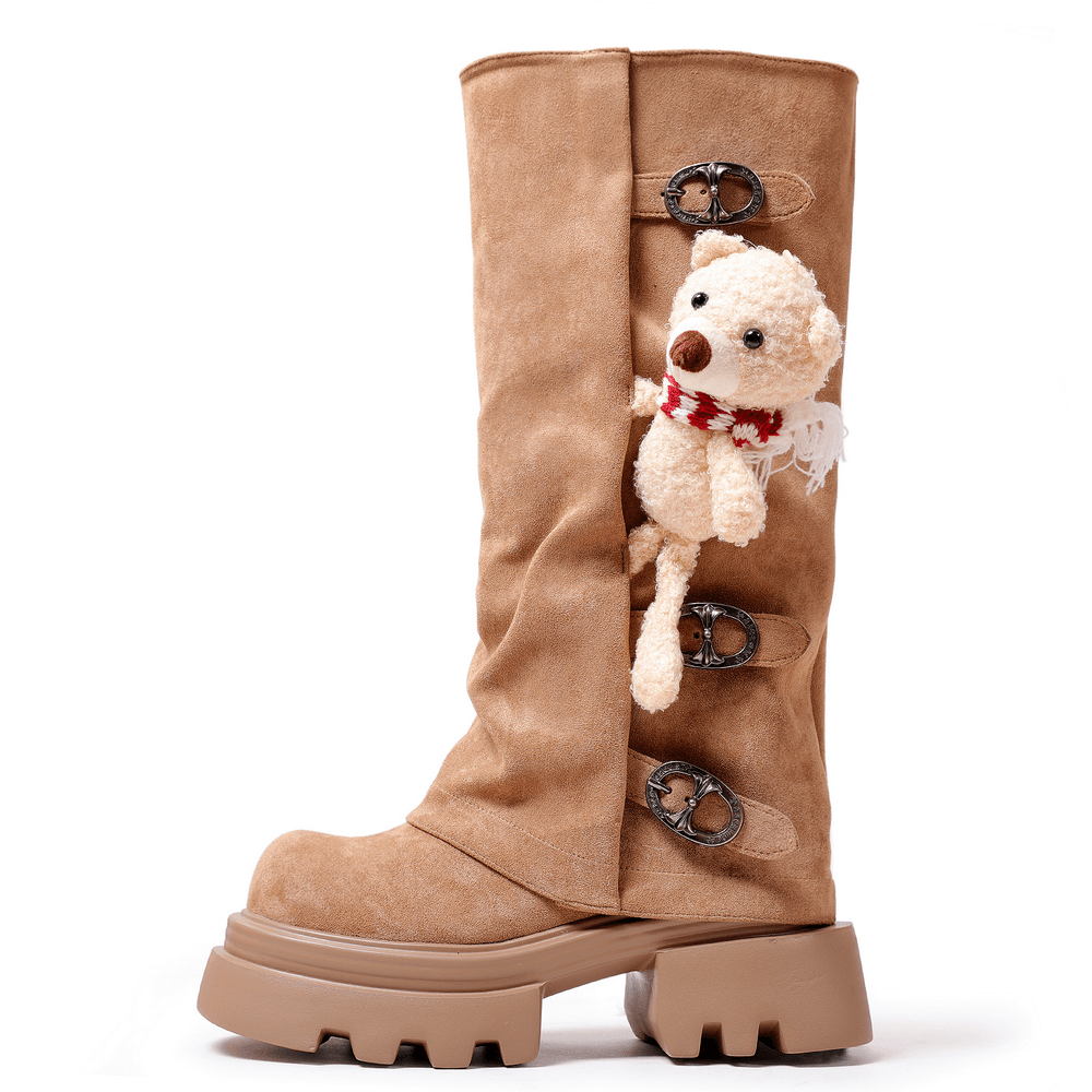Women's Gothic Boots with Buckles and Teddy Bear