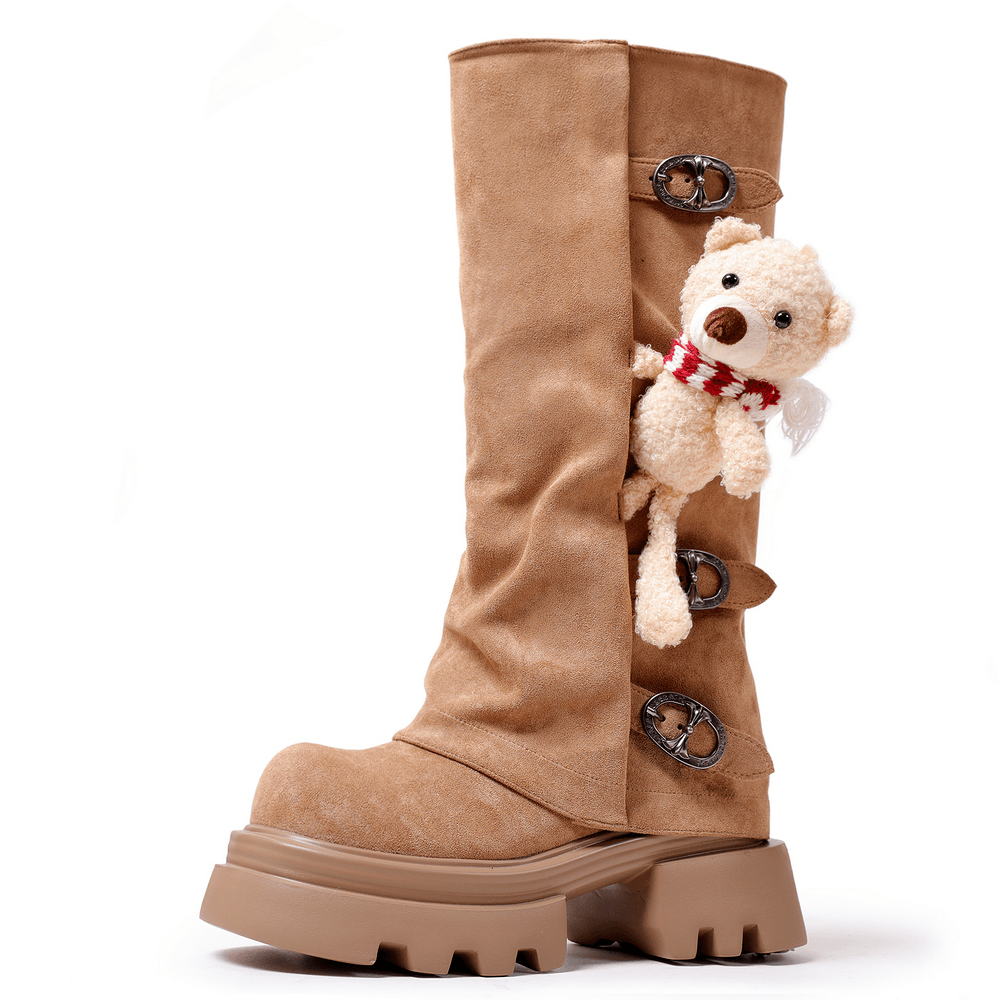Women's Gothic Boots with Buckles and Teddy Bear